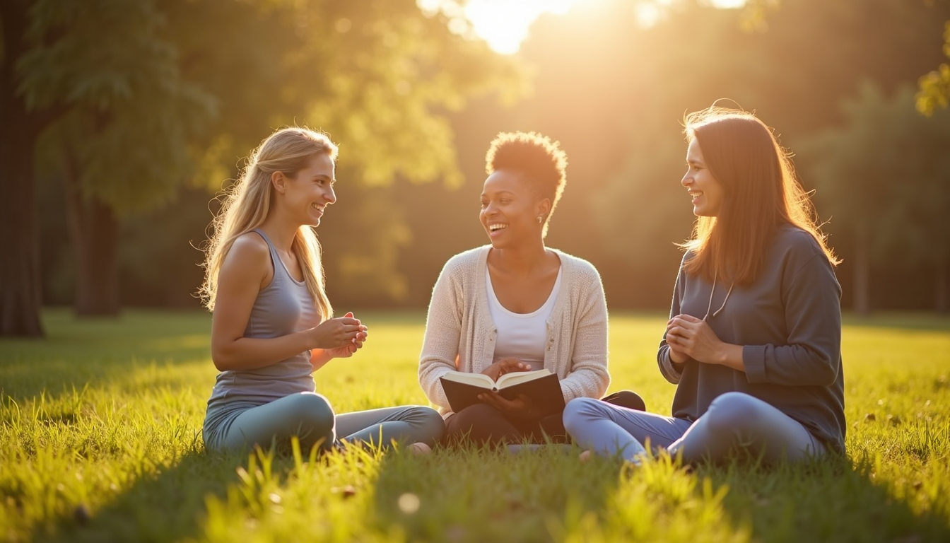 People engaging in healthy coping strategies for stress outdoors and indoors