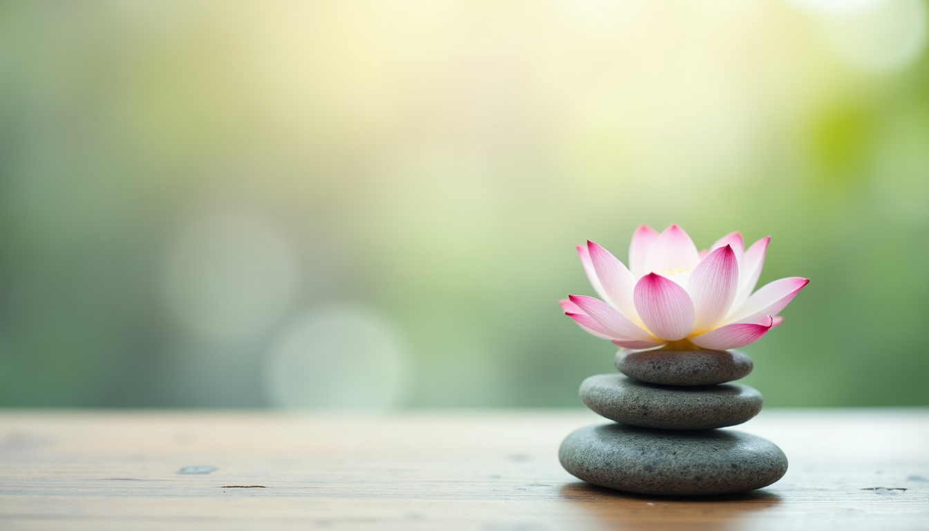 A symbol of calm and stress relief, like stacked stones or a lotus flower