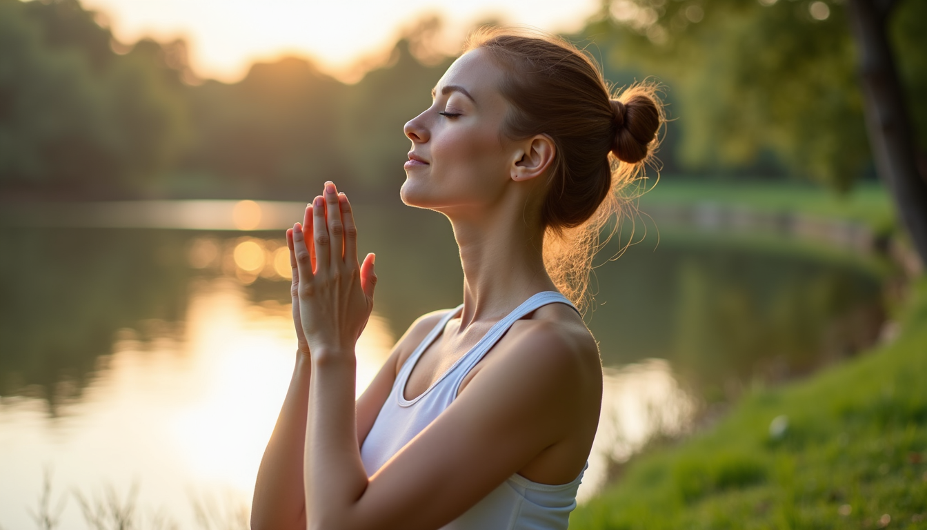 A person practicing relaxation in a natural outdoor setting